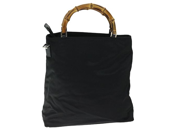 Bamboo Gucci Vintage in nylon con manico in bambù Nero - vista 2