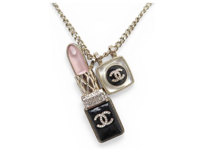 NUEVO COLLAR CHANEL PENDIENTES LOGO CC LABIAL ROJO AB7670 2022 COLLAR Dorado - vista 2