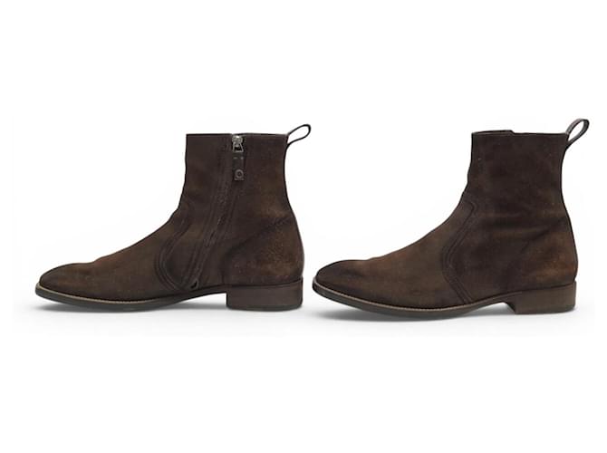 SCARPE BERLUTI BOOTIES 9.5 43.5 CAMOSCIO & PELLE MARRONE - vista 2