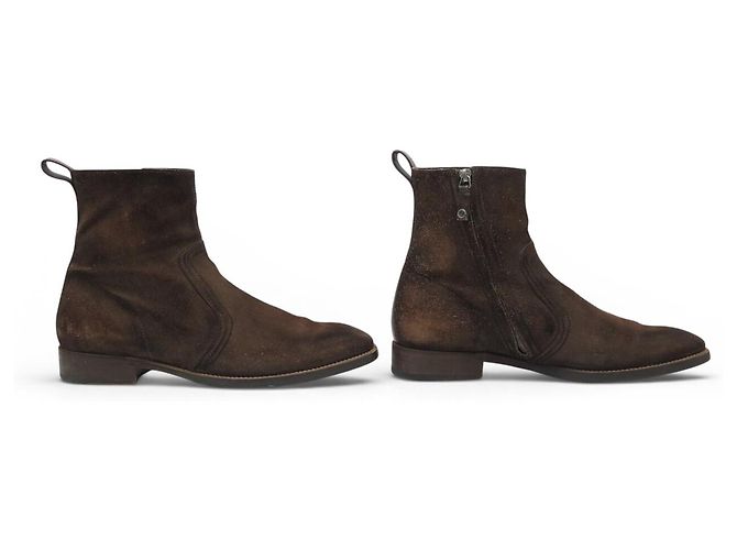 SCARPE BERLUTI BOOTIES 9.5 43.5 CAMOSCIO & PELLE MARRONE - vista 3