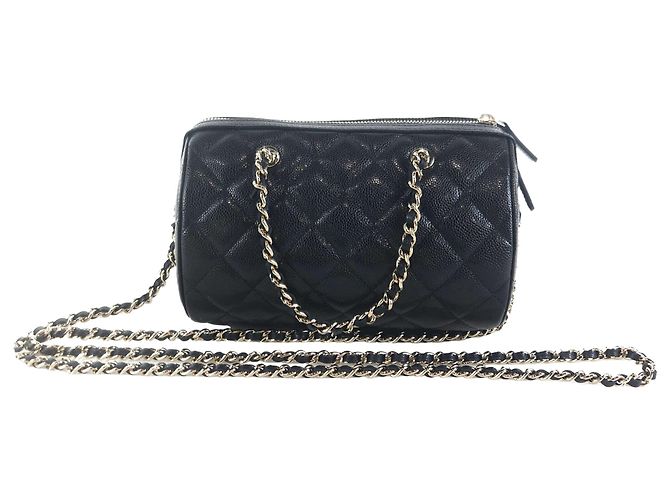 Bowling Chanel Borsa cilindrica in caviale, borsa a spalla, borsa a tracolla Nero - vista 4