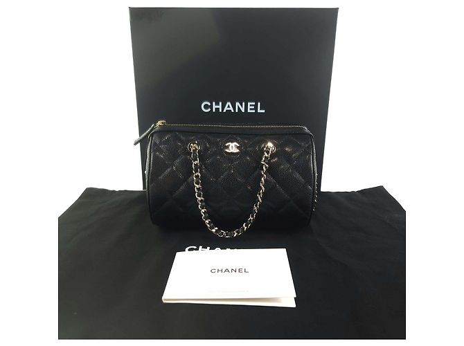 Bowling Chanel Borsa cilindrica in caviale, borsa a spalla, borsa a tracolla Nero - vista 7