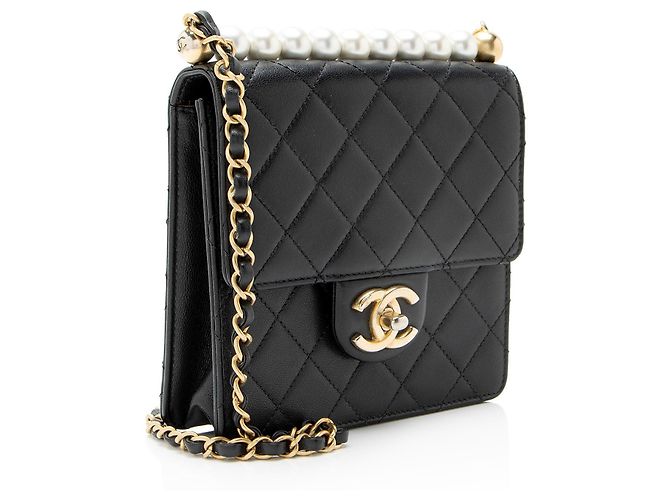 Gabrielle Borsa a tracolla verticale piccola in pelle di agnello chic con perle Chanel Nero - vista 2