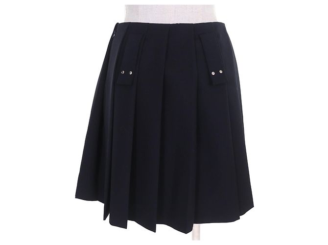 Prada Falda plisada de gabardina de lana Azul Azul marino - vista 3