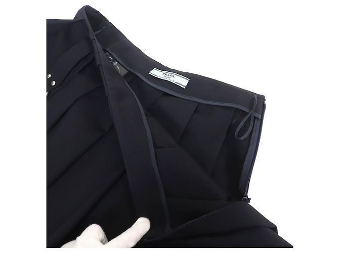 Prada Falda plisada de gabardina de lana Azul Azul marino - vista 4