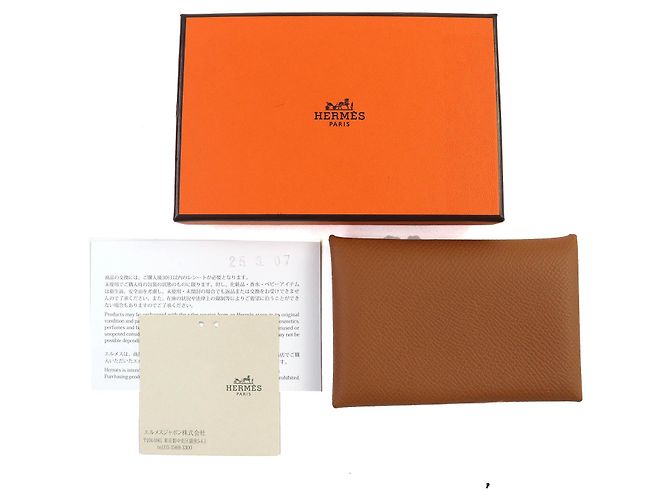 Tarjetero de cuero Epsom Calvi de Hermès Dorado - vista 2
