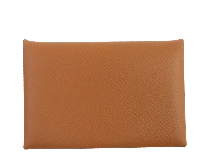 Tarjetero de cuero Epsom Calvi de Hermès Dorado - vista 3