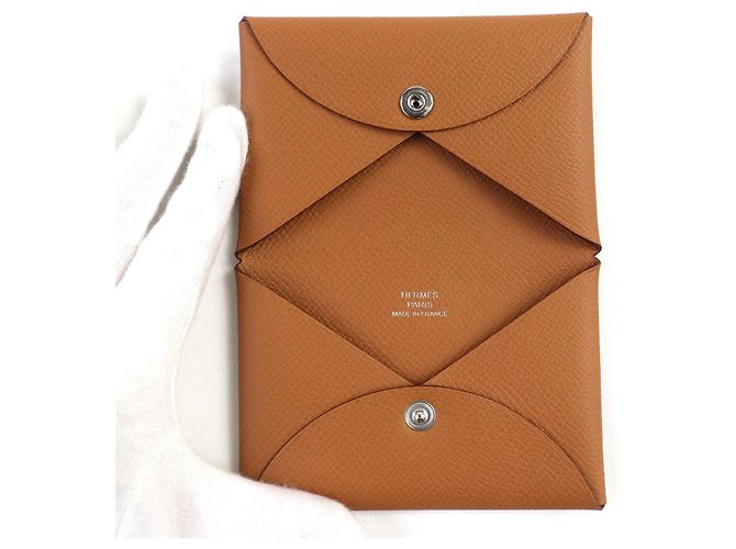 Tarjetero de cuero Epsom Calvi de Hermès Dorado - vista 6