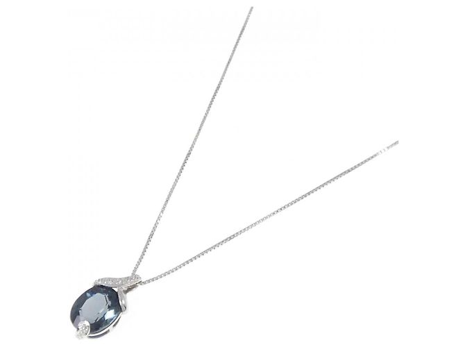Autre Marque Collana in Topazio Blu e Diamanti Au585 Au750 Argento - vista 2