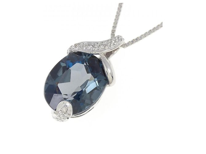 Autre Marque Collana in Topazio Blu e Diamanti Au585 Au750 Argento - vista 3
