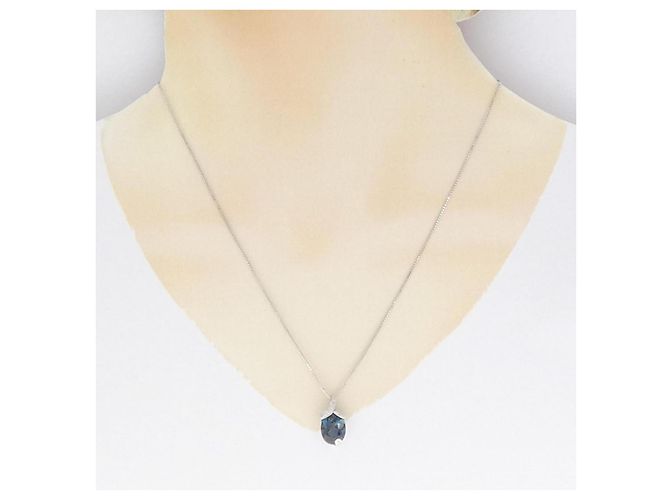 Autre Marque Collana in Topazio Blu e Diamanti Au585 Au750 Argento - vista 6