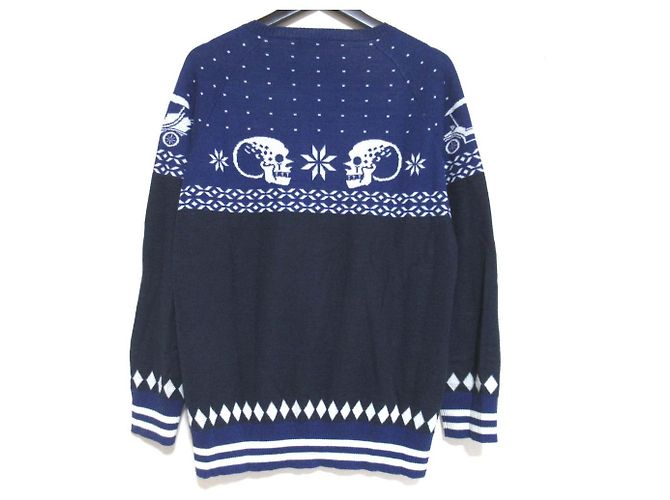 Autre Marque Russeluno Skull Nordic Strickpullover Blau Marineblau - Ansicht 2