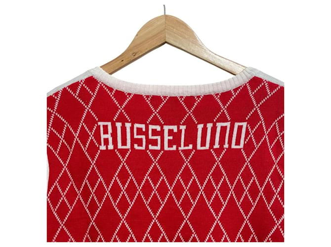 Autre Marque Russeluno Golf Strickpullover Weiß Rot - Ansicht 5