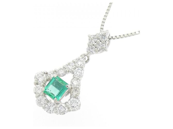 Autre Marque Collana in diamante smeraldo Pt900 Pt850 Verde - vista 3