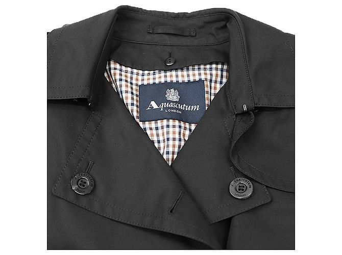 Autre Marque Trench coat de algodón, poliéster y lana Aquascutum Castaño Gris antracita - vista 9