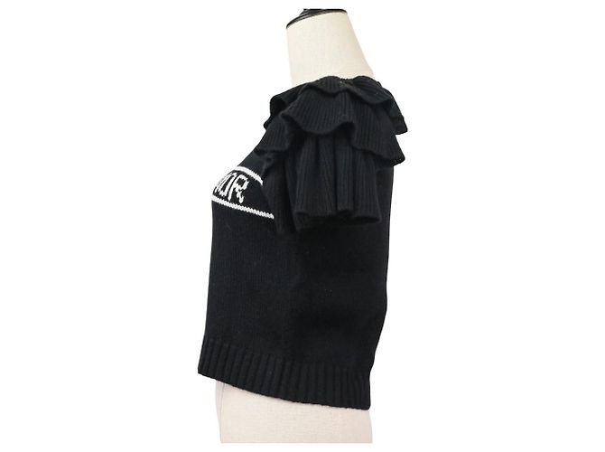 Suéter cropped de cashmere com babados Christian Dior Preto - vista 2