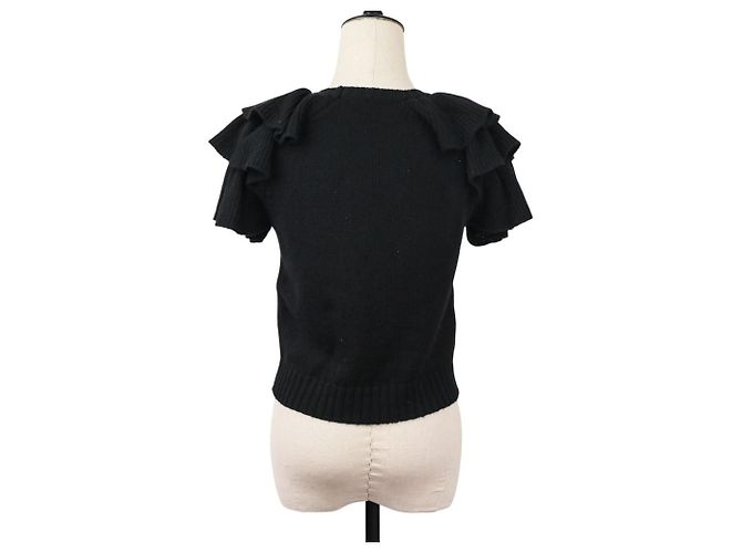 Suéter cropped de cashmere com babados Christian Dior Preto - vista 3