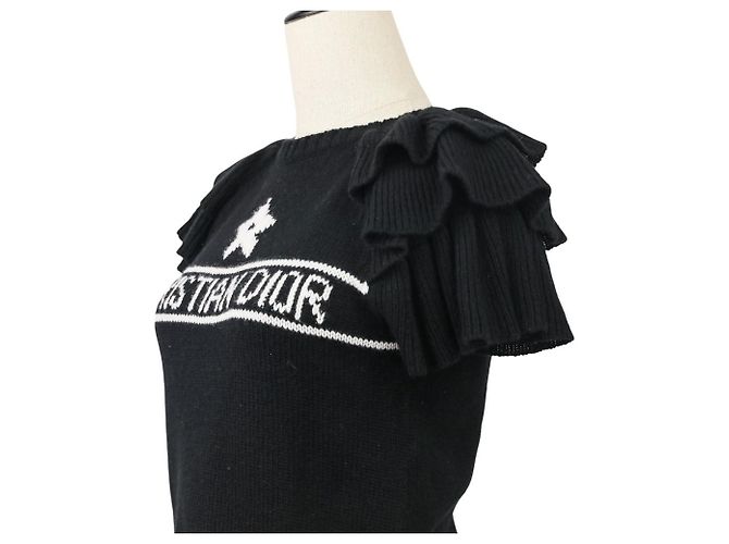 Suéter cropped de cashmere com babados Christian Dior Preto - vista 4