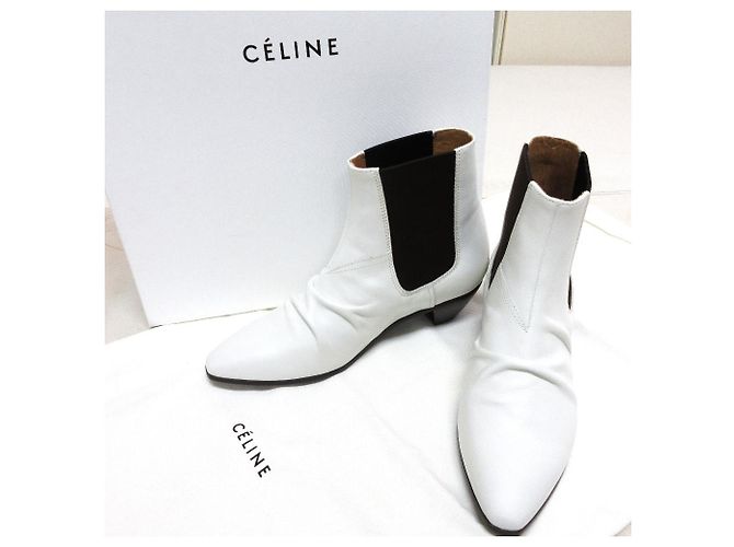 Céline Botines cortos de cuero Celine Castaño Blanco - vista 10