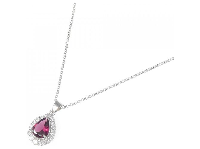 Autre Marque Platin-Garnet-Diamant-Halskette Rot - Ansicht 2