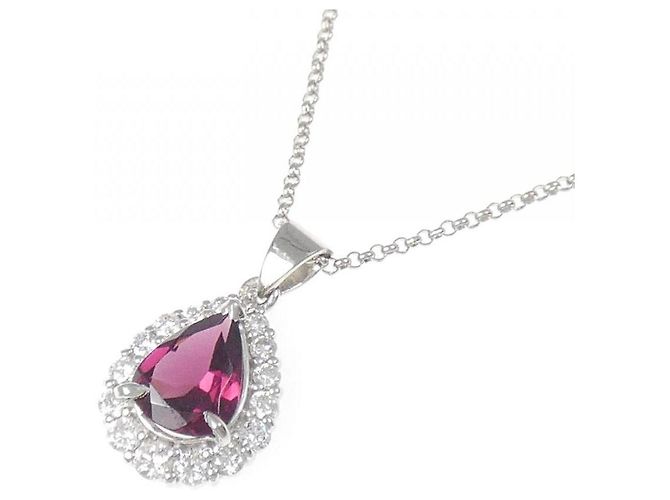 Autre Marque Platin-Garnet-Diamant-Halskette Rot - Ansicht 3