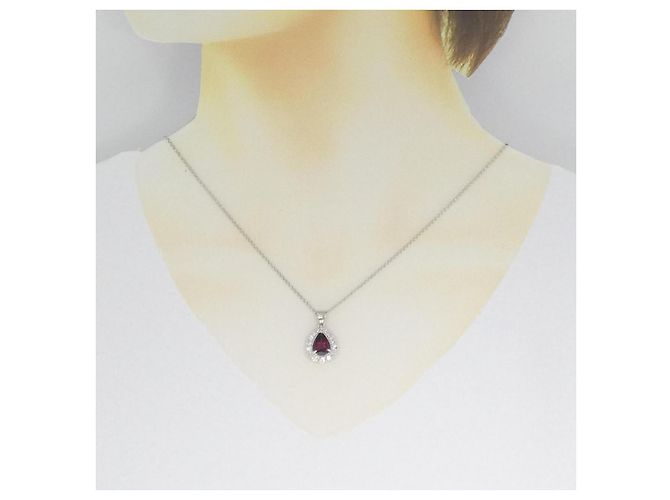 Autre Marque Platin-Garnet-Diamant-Halskette Rot - Ansicht 6