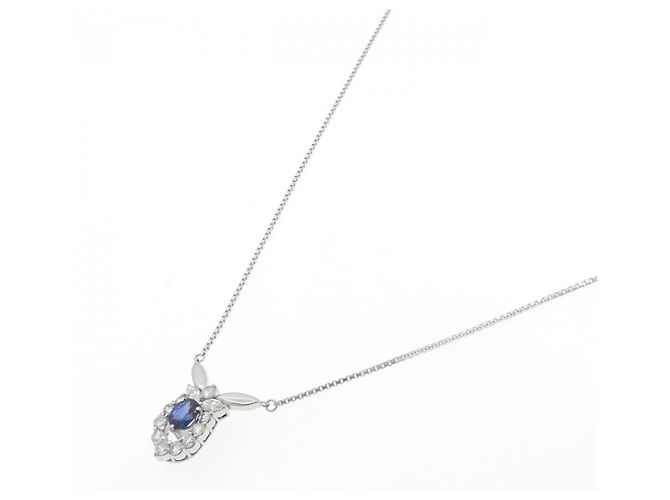 Autre Marque Collana in Zaffiro e Diamante Pt900 Pt850 Blu - vista 2