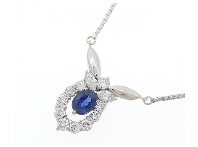 Autre Marque Collana in Zaffiro e Diamante Pt900 Pt850 Blu - vista 3