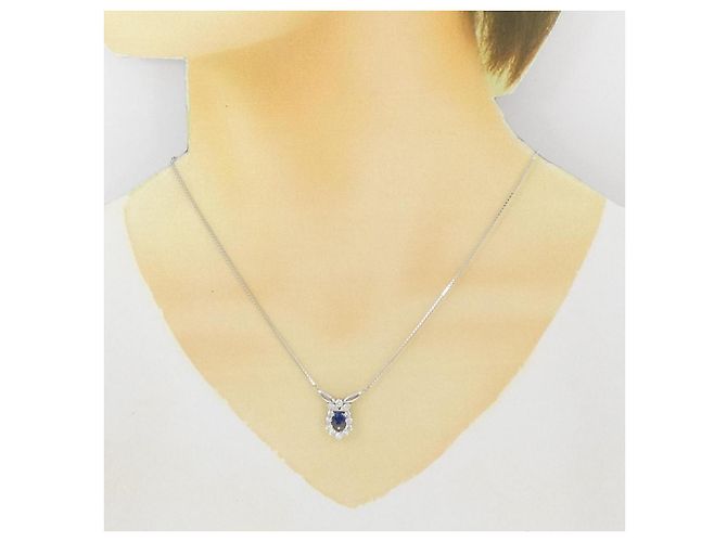 Autre Marque Collana in Zaffiro e Diamante Pt900 Pt850 Blu - vista 6