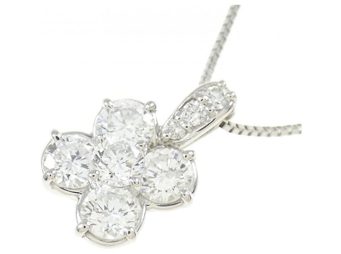 Autre Marque Platinblumen-Diamant-Halskette Pt900/Pt850 Silber - Ansicht 3