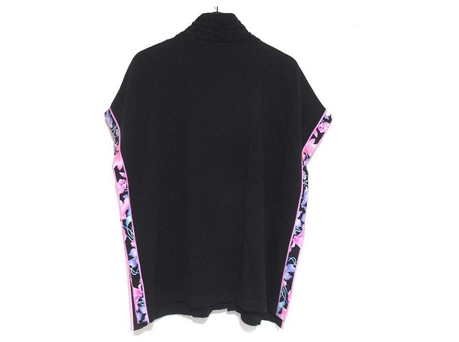 Autre Marque Cashmere-Poncho mit Blumenmusterbesatz LEONARD Schwarz - Ansicht 2