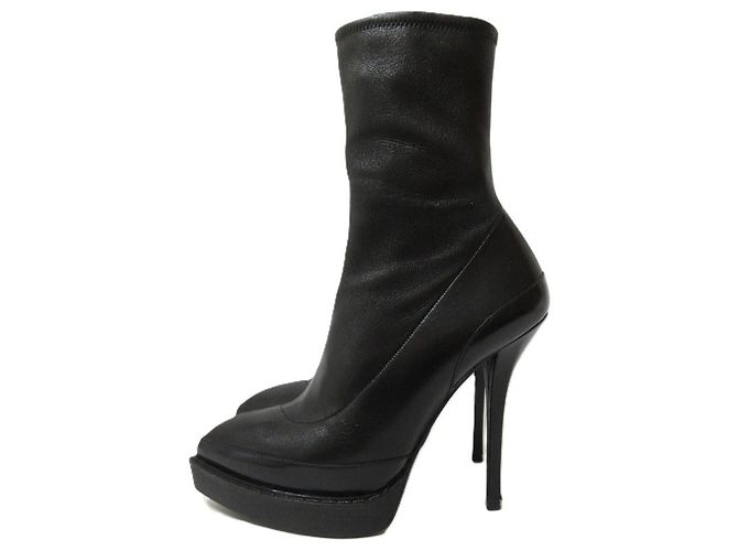 Botines cortos de tacón alto de cuero con punta afilada Gucci Negro - vista 3