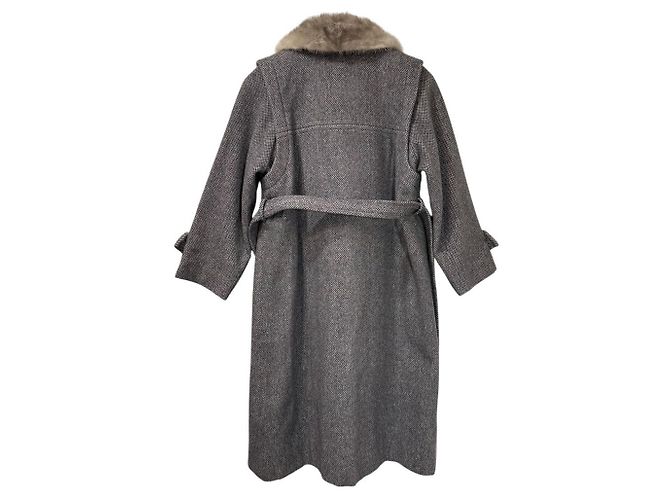 Autre Marque Abrigo ceñido con cuello de piel Pierre Cardin Castaño - vista 2