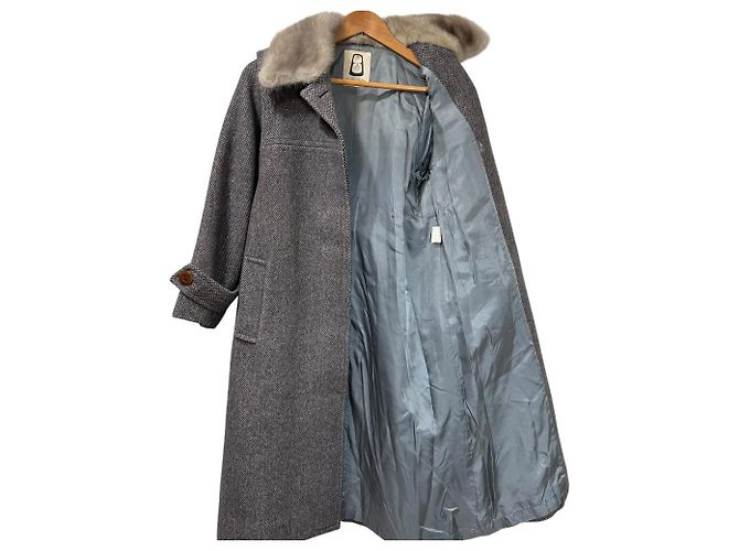 Autre Marque Abrigo ceñido con cuello de piel Pierre Cardin Castaño - vista 3