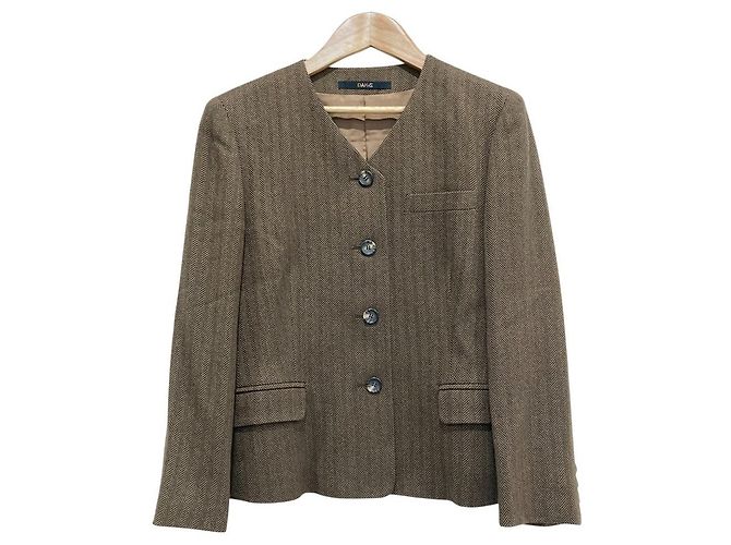 Autre Marque DAKS Herringbone Set ohne Kragen Braun - Ansicht 2