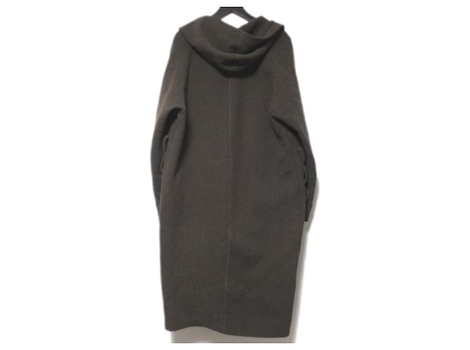 Autre Marque Langer Melton-Mantel aus Ziegenleder ATON Schwarz Grün Khaki - Ansicht 2