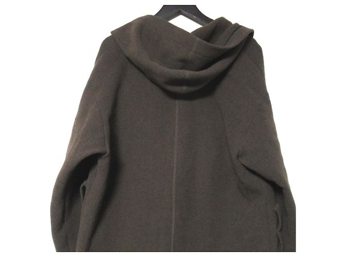 Autre Marque Langer Melton-Mantel aus Ziegenleder ATON Schwarz Grün Khaki - Ansicht 5