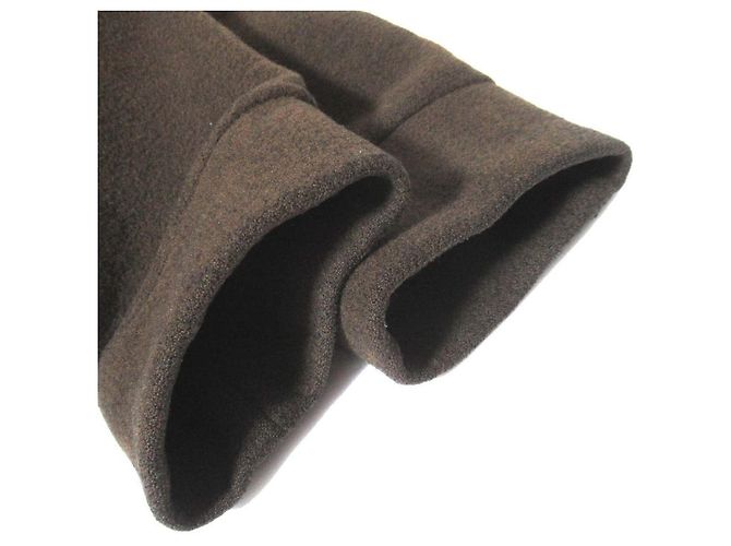 Autre Marque Langer Melton-Mantel aus Ziegenleder ATON Schwarz Grün Khaki - Ansicht 6