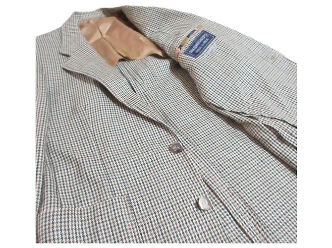 Burberrys Houndstooth Wool Silk Tailored Jacket Brown Green Eggshell Navy blue - view 4