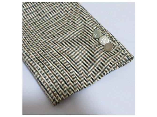 Burberrys Houndstooth Wool Silk Tailored Jacket Brown Green Eggshell Navy blue - view 6