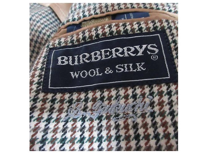 Burberrys Houndstooth Wool Silk Tailored Jacket Brown Green Eggshell Navy blue - view 7