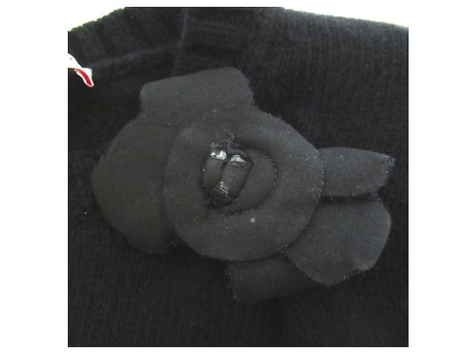 Valentino Flower Motif Virgin Wool Knit Sweater Black - view 3