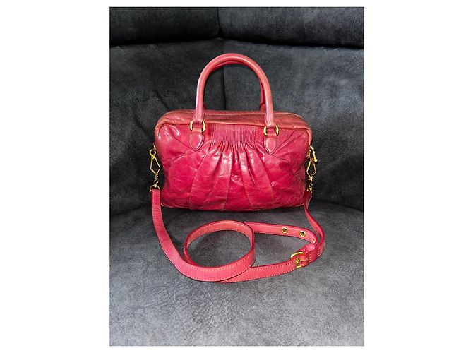 Miu Miu Borsa in pelle arricciata Rosso - vista 3