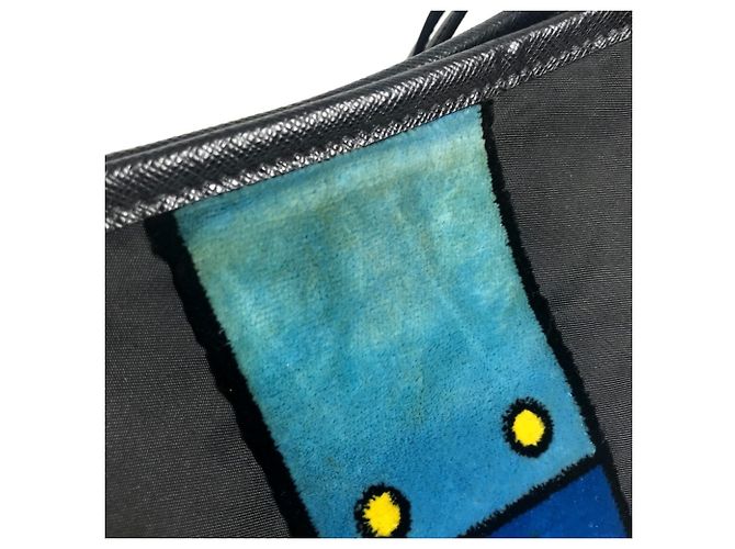 Tote Borsa a Spalla Prada Caye Trompe-l'œil con Logo e Strisce Nero Blu - vista 10