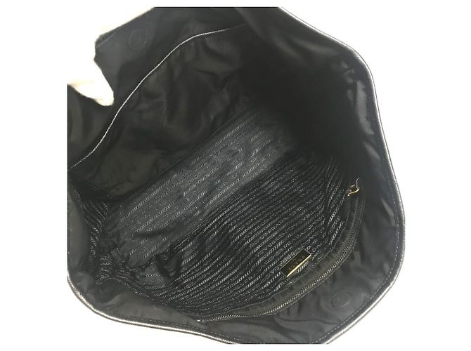 Tote Borsa a Spalla Prada Caye Trompe-l'œil con Logo e Strisce Nero Blu - vista 12