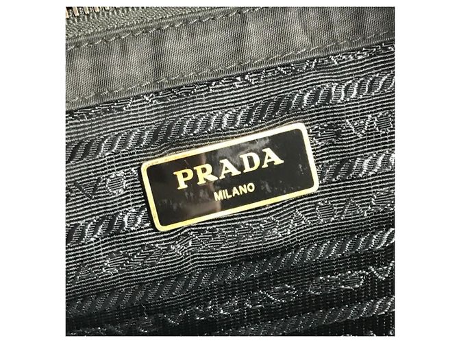 Tote Borsa a Spalla Prada Caye Trompe-l'œil con Logo e Strisce Nero Blu - vista 13