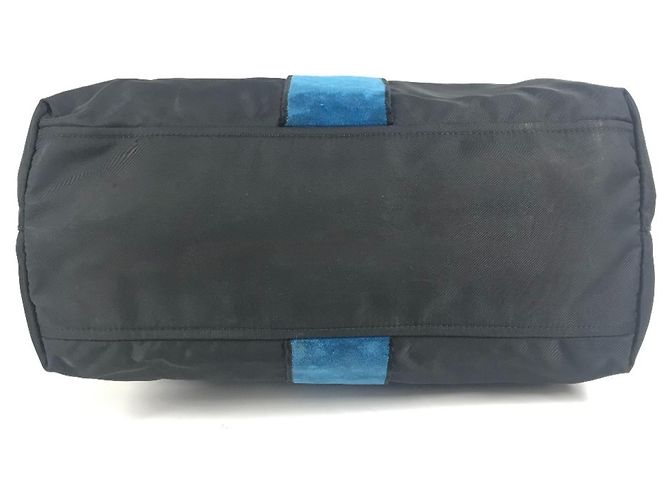 Tote Borsa a Spalla Prada Caye Trompe-l'œil con Logo e Strisce Nero Blu - vista 5