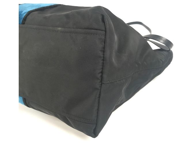 Tote Borsa a Spalla Prada Caye Trompe-l'œil con Logo e Strisce Nero Blu - vista 6