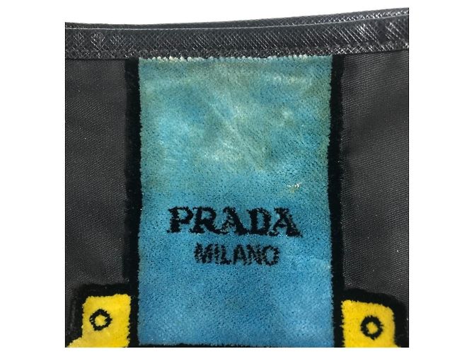 Tote Borsa a Spalla Prada Caye Trompe-l'œil con Logo e Strisce Nero Blu - vista 9