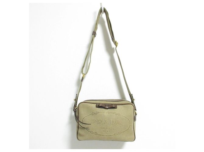 Prada Logo Jacquard Canvas Schultertasche Beige - Ansicht 3